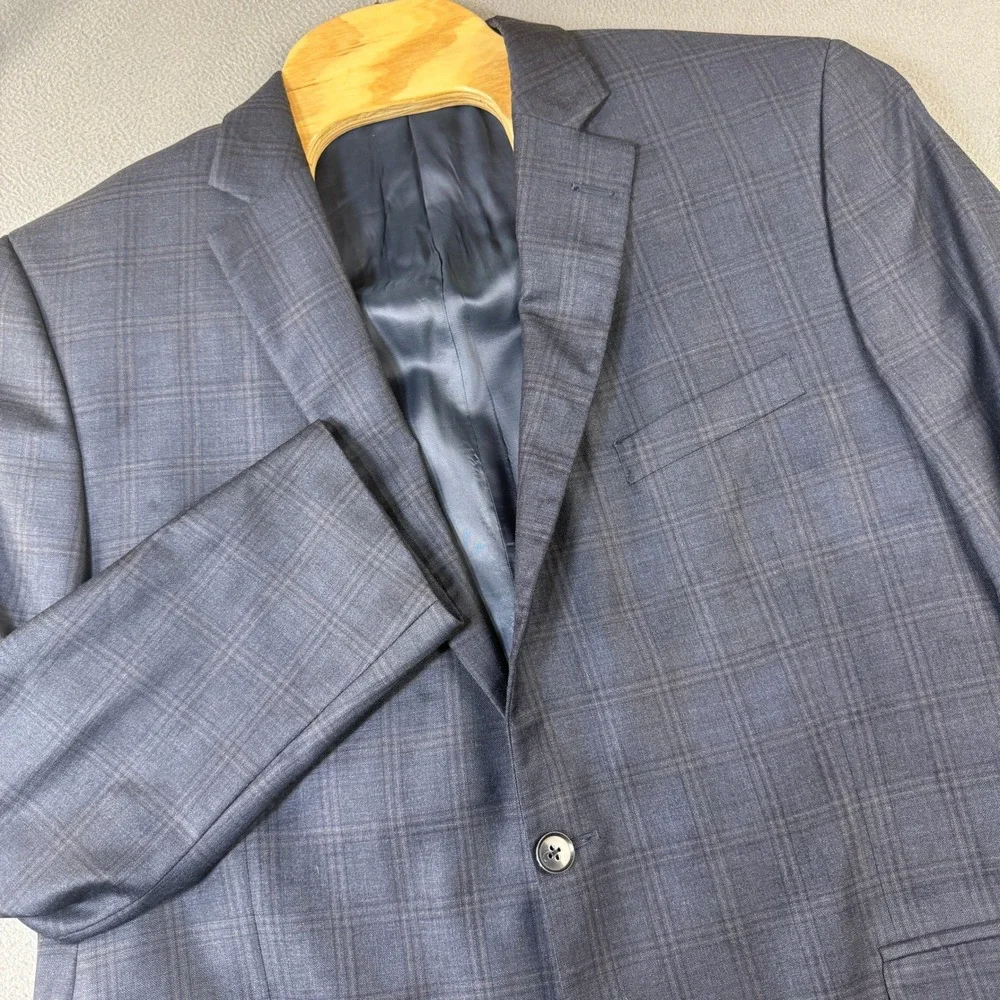 Peter Millar Mens 46T Wool Blazer Navy Blue Plaid 2 Button Sport Coat Canada